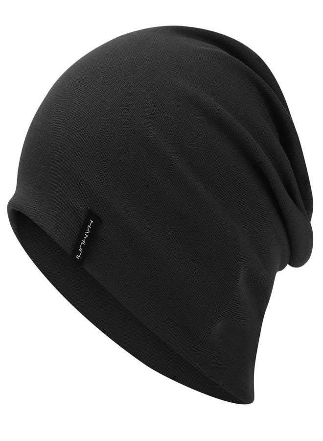 HAMUNI Slouchy Beanie for Women - Men Soft Breathable Cotton Beanie Hat, Double-Layered Lightweight Windproof Skull Cap, Classic Casual Beanie for Daily Wear & Transitional Seasons (Black) - Image 1